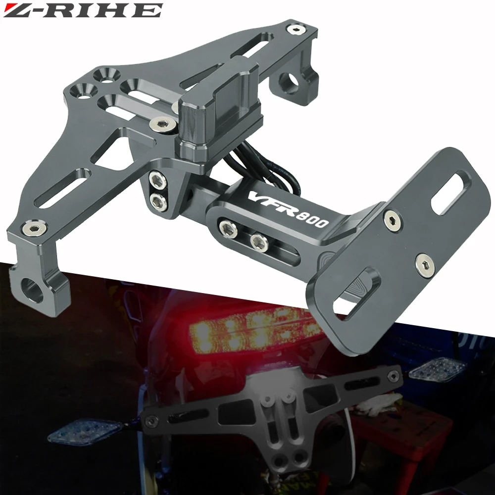 

Motorcycle Adjustable Angle Rear License Number Plate Mount Holder Bracket with LED Light For HONDA VFR800 VFR 800 2002-2012 11