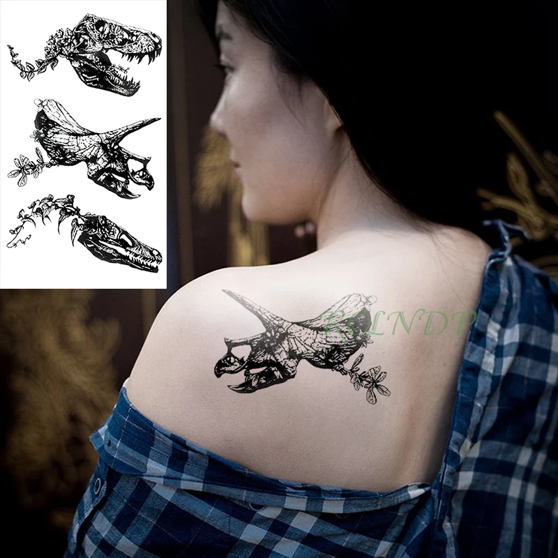 

Waterproof Temporary Tattoo Sticker dinosaur head tatto stickers flash tatoo fake tattoos arm back foot for Men girl women Kids