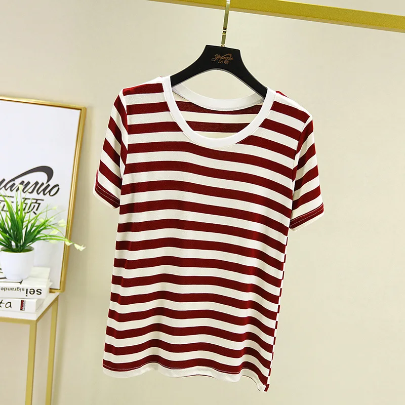 

European and American new style summer striped hot-selling T-shirt Street fashion popular ladies short-sleeved vest top XX03