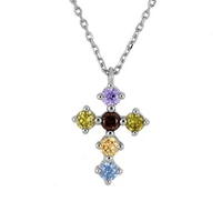 exquisite rainbow cross crystal necklace 925 silver cz necklace fashion jewelry for women birthday gift high end jewelry
