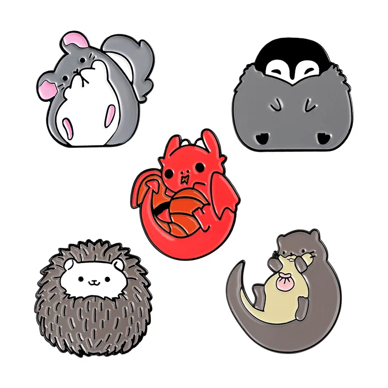 

Cute Enamel Pin Custom Chinchilla Hedgehog Otter Penguin Dragon Badge Brooch Custom Lapel pin Shirt Bag Jewelry Gift for Kids