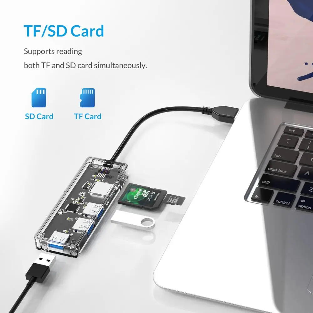 ORICO прозрачный usb-хаб мульти высокоскоростной USB3.0 2,0 сплиттер 4 порта OTG адаптер для чтения карт для настольных ПК Аксессуары для ноутбуков