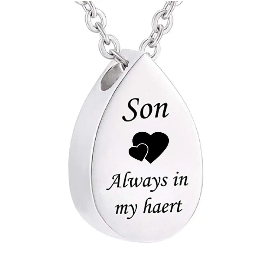 

Carved Teardrop Keepsake Ashes Necklace for mom,dad,Always in my heart Urn Pendant Stainless Steel Cremation Memorial Jewelry
