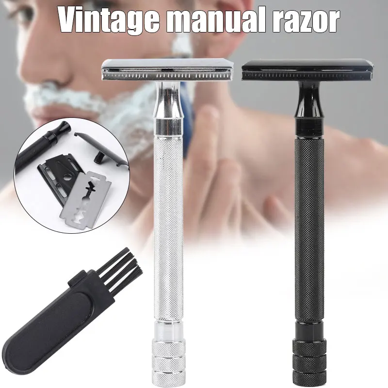 

Hot sale Double Edges Razor Men Manual Shavers With 5 Replacement Blades and 1 Small Brush
