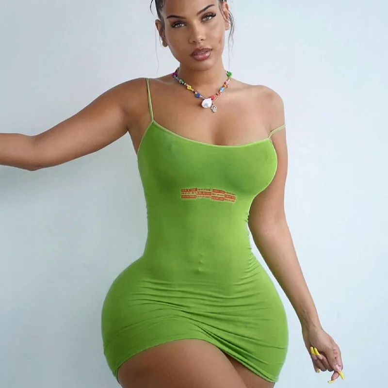 

Зеленое сексуальное платье на бретелях, женские Клубные платья-футляры с высокой талией для женщин, короткое летнее мини-платье без рукавов...