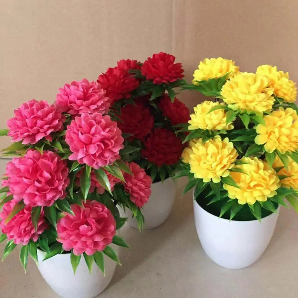 

1Pc Artificial Chrysanthemum Bonsai Potted Plant Landscape Home Floral Decor