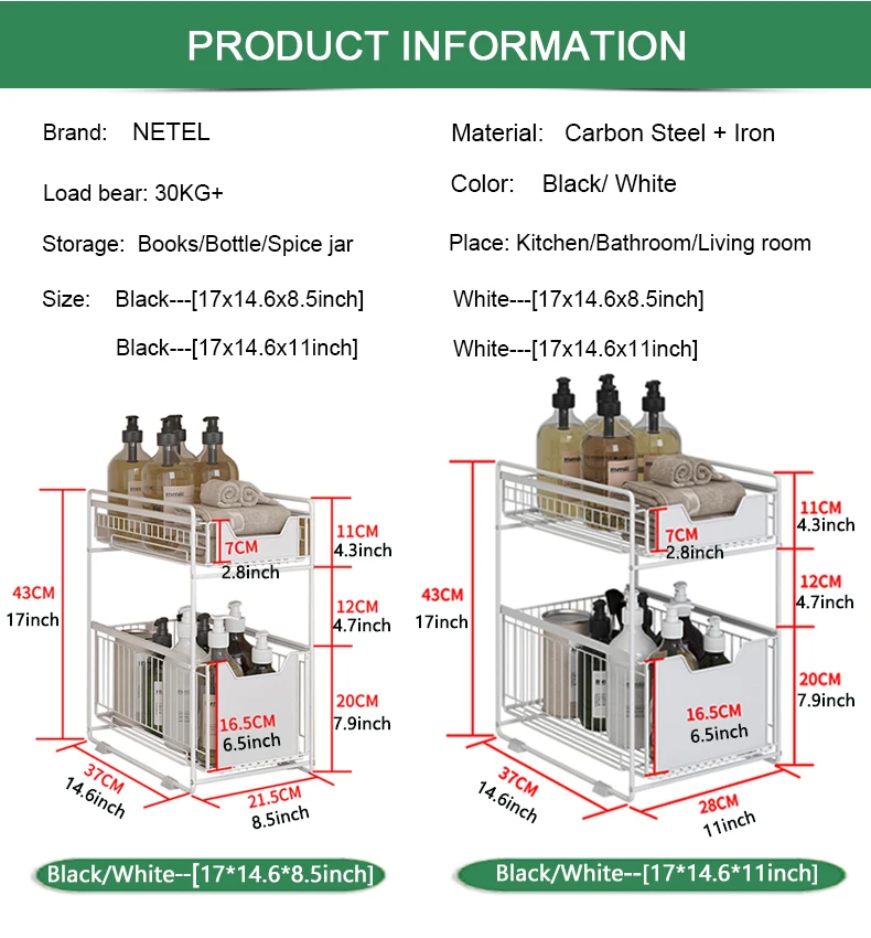 netel under sink storage rack 2 tier sliding cabinet basket countertop pull out organizer drawer spice shelf in the kitchen free global shipping