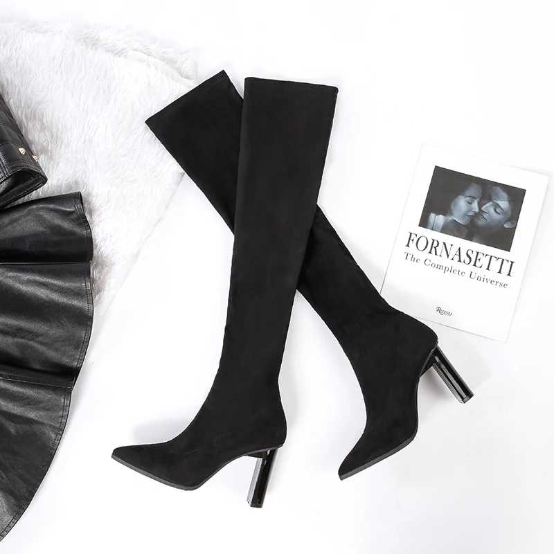 Женские ботфорты выше колена на Высоком толстом каблуке 9 5 см пикантные сапоги