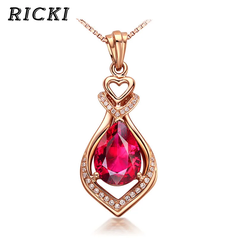 14K ожерелье из розового золота рубиновый натуральный камень кулон для женщин
