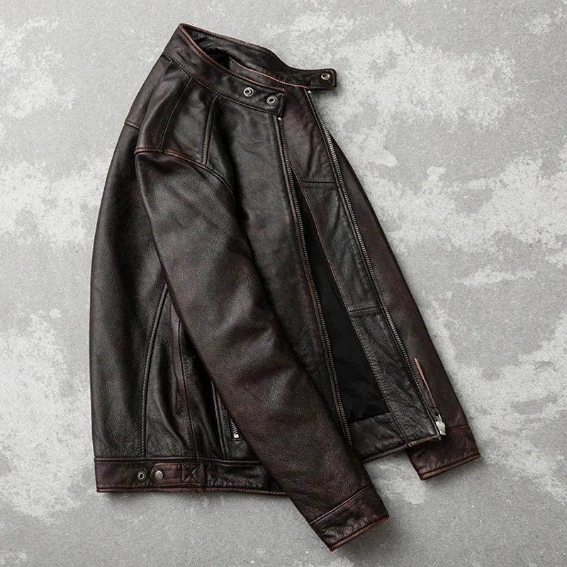 

Men Genuine Leather Jackets Motorcycle Jacket 100% Cowhide Leather Coat Biker Jacket Moto Clothing Spring Autumn Jacket