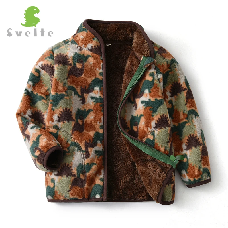 

SVELTE 2-14 Yrs Boys Fur Polar Fleece Coat Dinosaurs Printed Jacket Kid Lining Fur Heavyweight Sweater Coat Clothes for Winter