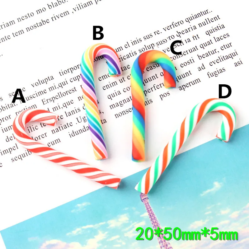 Ful Christmas Candy Cane Patch Sticker Polymer Clay Resin Cabochons 10pcs 20*50*5mm Hair Jewelry Bow Center Diy Patch