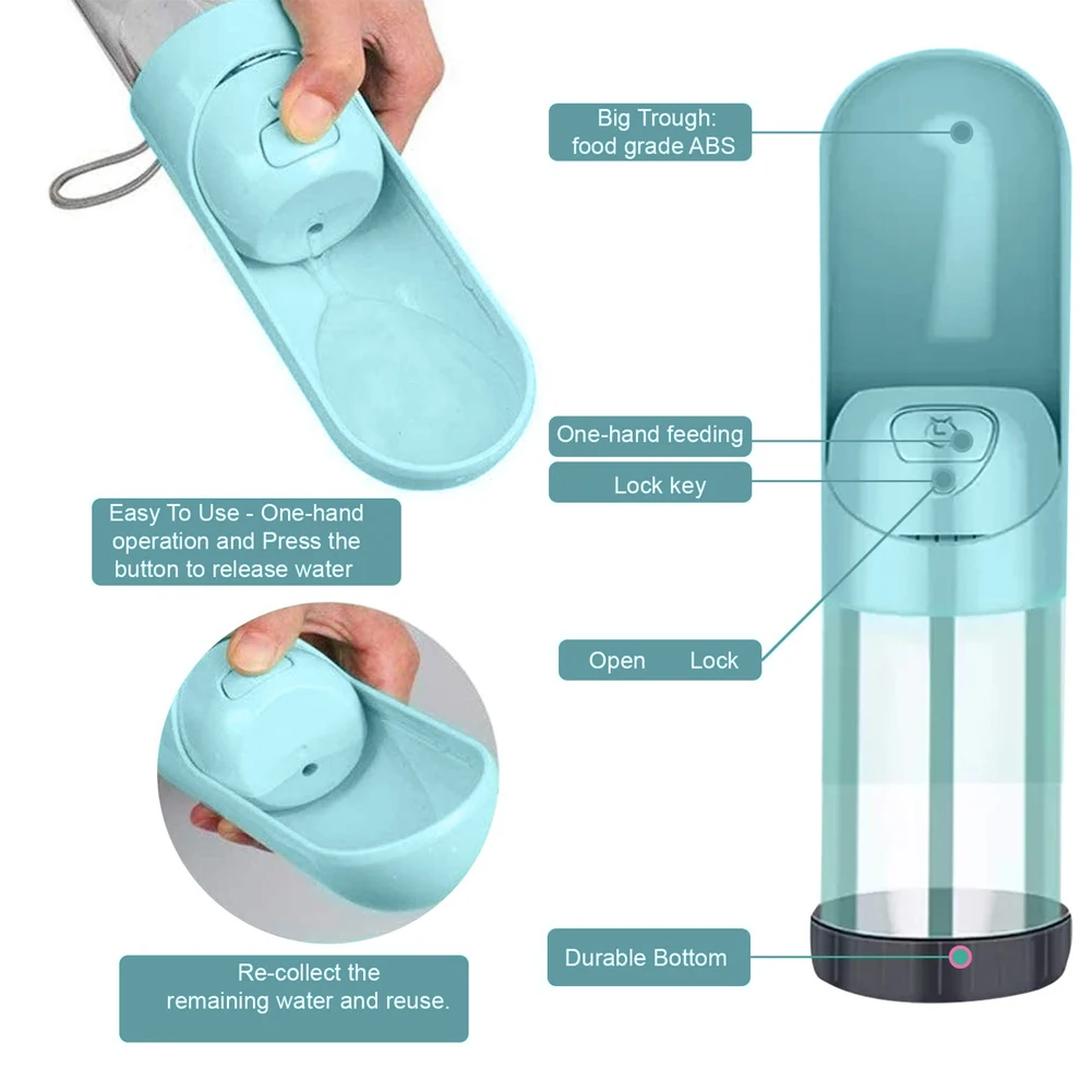 

Portable Pet Dog Water Bottle 250ml Leak Proof Puppy Travel Water Dispenser Dogs Outdoor Bottles Activated Carbon Filter Bowl