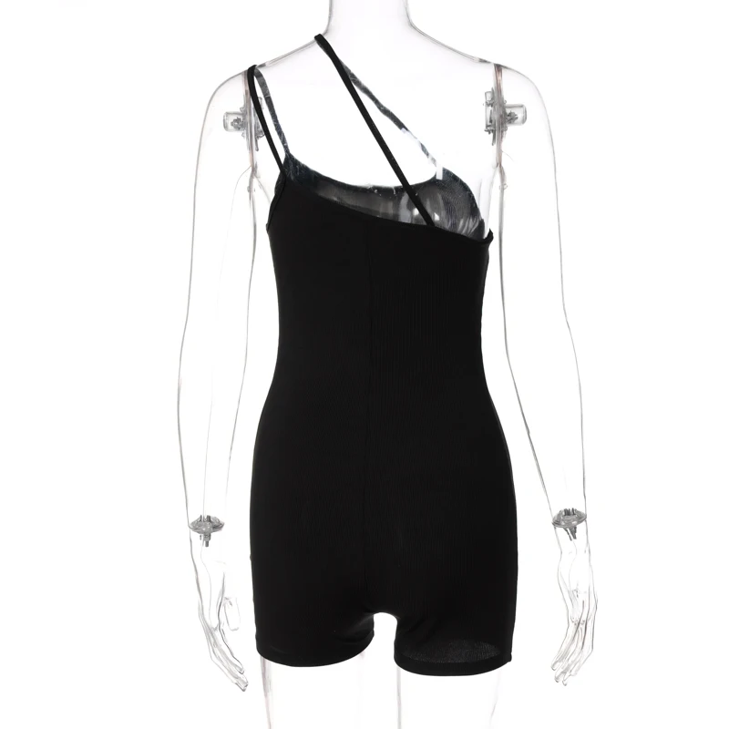 

Chicology 2021 Women Summer Romper Bandage Tie One Shoulder Solid Color Sexy Mini Stretchy Skinny Y2K Festival Clothing