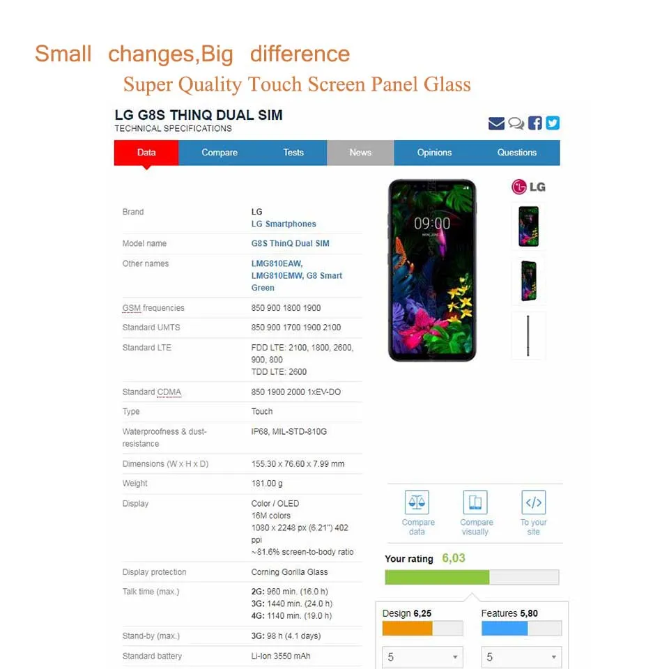Оригинальный ЖК-дисплей 621 дюйма для LG G8S THINQ сенсорный экран дигитайзер LMG810EAW