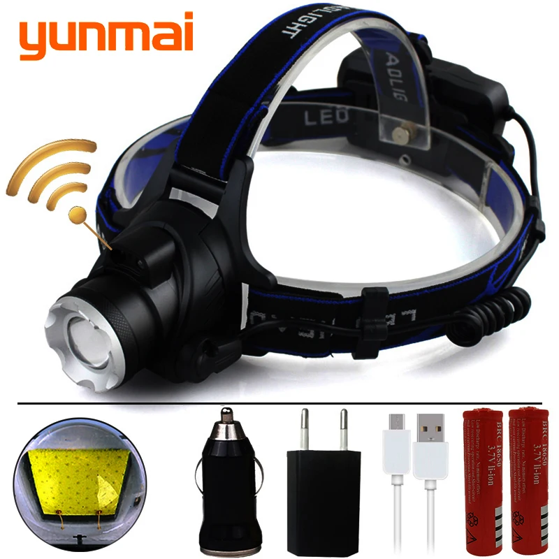 

yunmai Induction LED Headlight IR Sensor XM-L2 U3 XM-L T6 led headlamp zoom head flashlight XHP50 head lamp front light