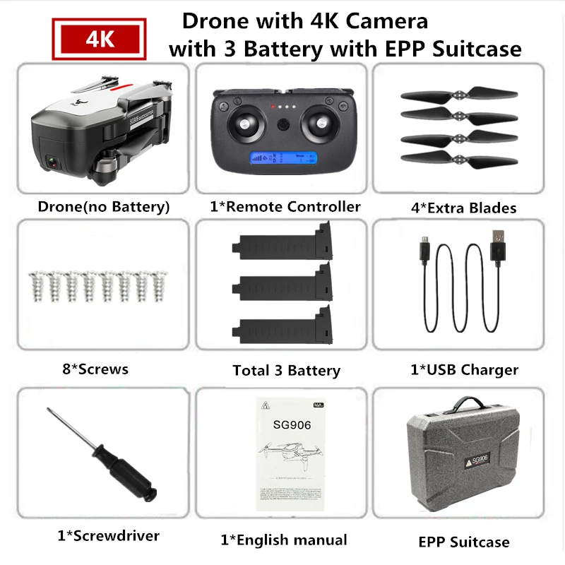 W9 4K 3B EPP Box SG906 Дрон GPS с 5G wifi 4K камера бесщеточный Квадрокоптер селфи Дроны с камерой HD VS SJRC F11 PRO E520S B4W - Цвет: W9 4K 3B EPP Box
