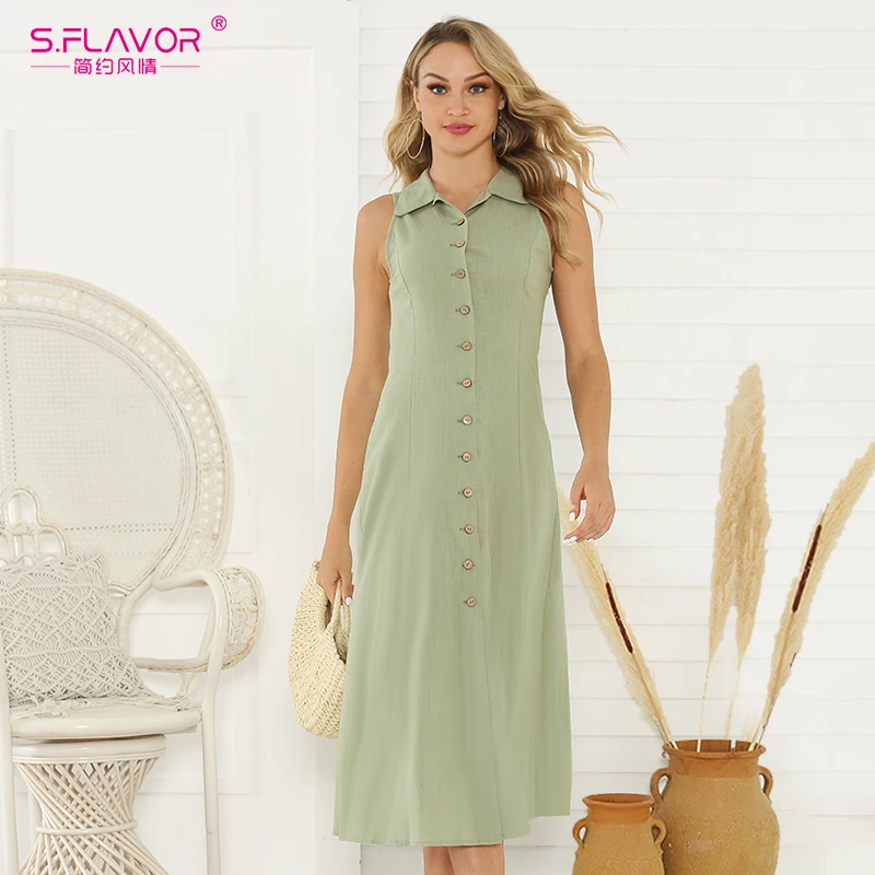 S. FLAVOR женское Хлопковое платье 2020 авокадо цвет модное без рукавов на одной