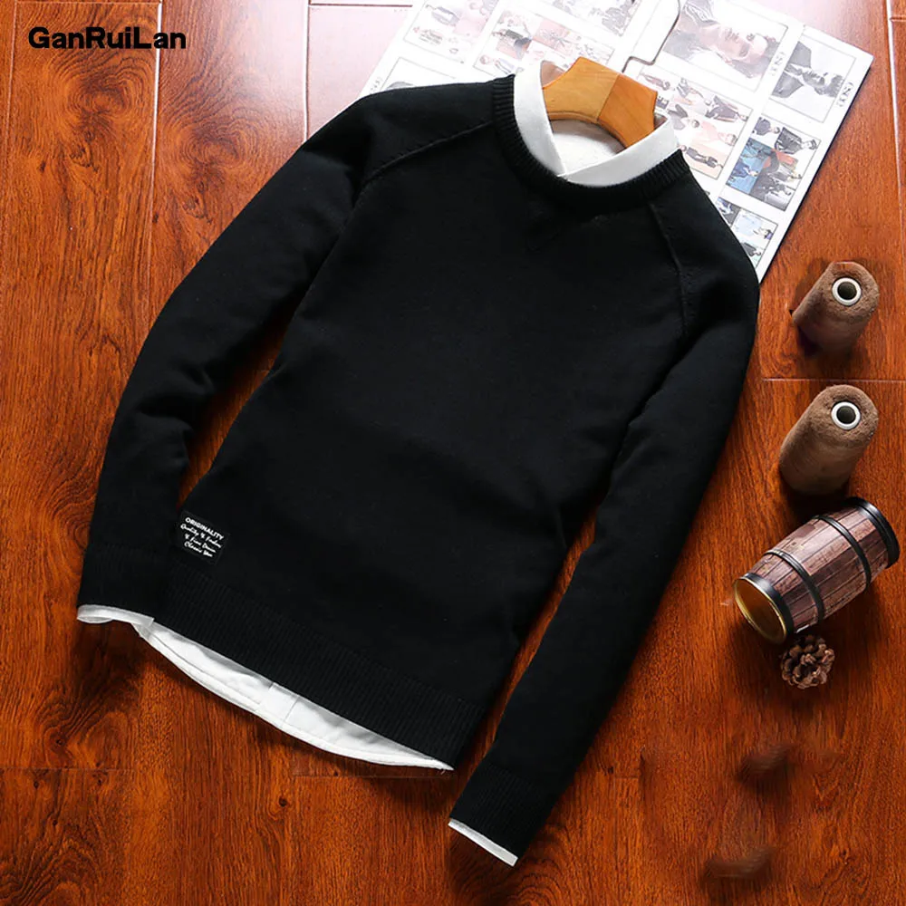 Мужской трикотажный пуловер составного кроя с круглым вырезом | Мужская одежда