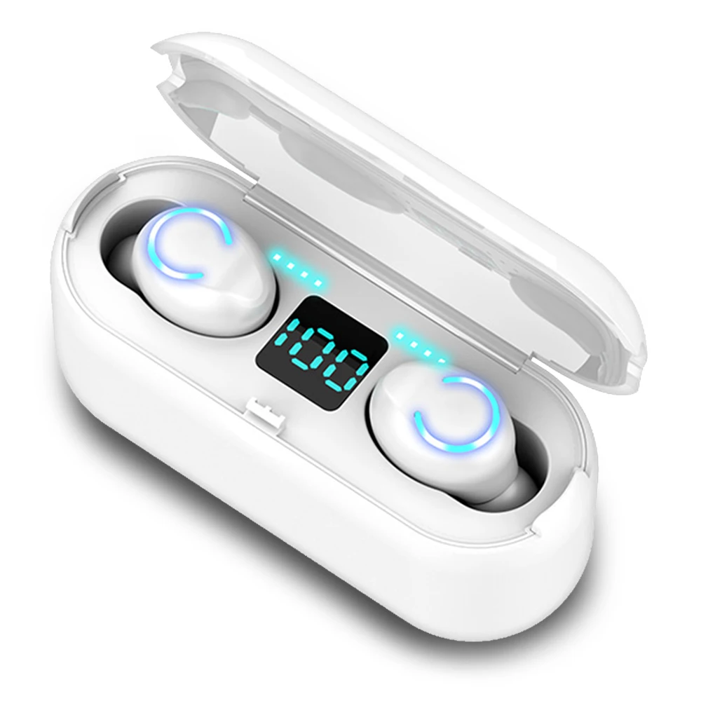 Беспроводные наушники Bluetooth 5,0 светодиодный дисплей F9 TWS беспроводные Bluetooth наушники вкладыши 8D стерео гарнитура с 3500 мАч банк питания - Цвет: White 3500mAh