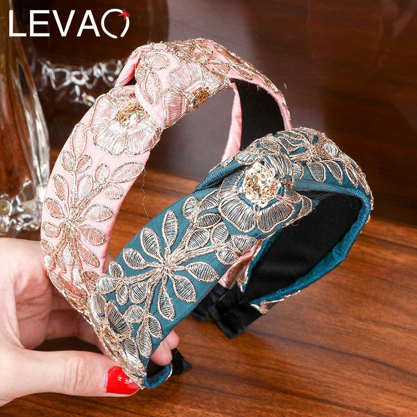 Levao, корейский стиль, вышитая Цветочная повязка на голову, лента для волос для женщин, аксессуары для волос, кружевная Цветочная повязка на голову, широкий завязанный обруч для волос