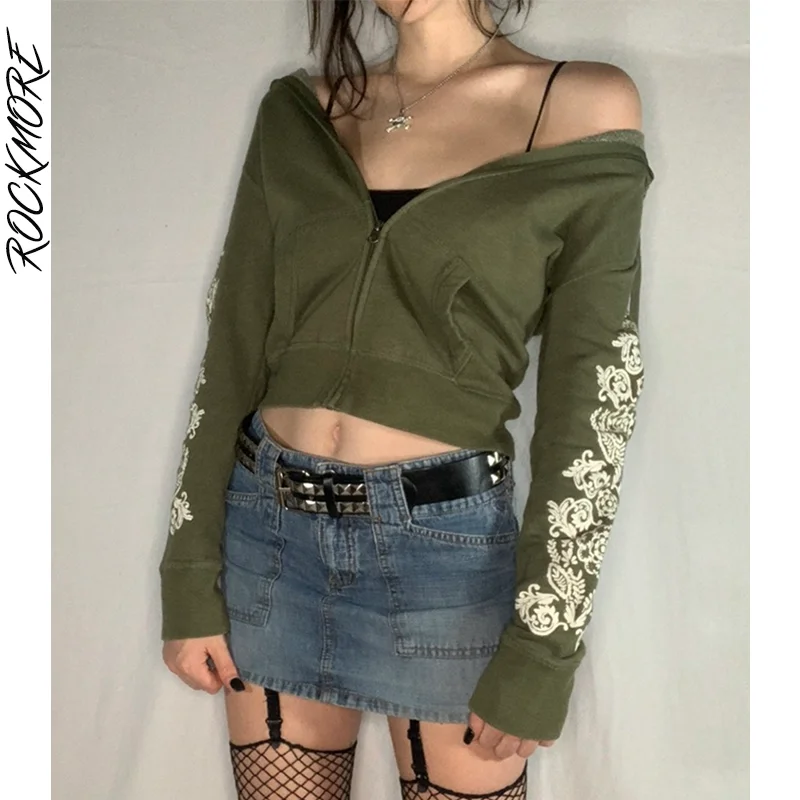 Rockmore печатные укороченные куртки с капюшоном уличная одежда Y2K винтажные