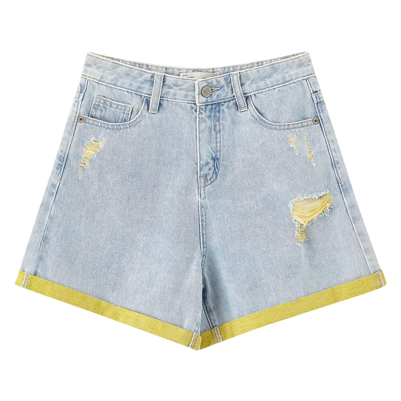 

INMAN Summer Pure Cotton Contrast Color Fashion Hole Sport Style Shorts