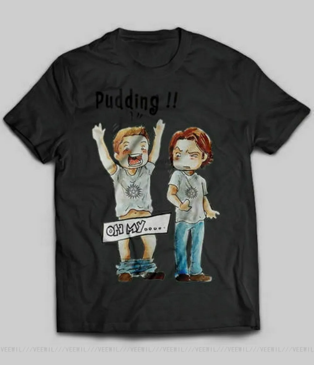

Supernatural Pudding! Oh My Funny Black T-Shirt Sam Winchester Cotton TEE Shirt New Funny Cotton