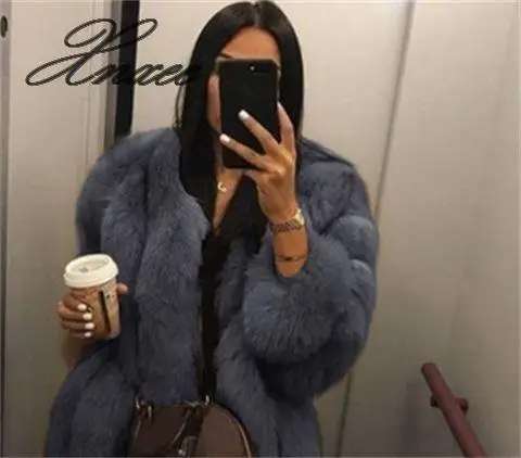 Женское меховое пальто из лисы, зимнее серое, 5XL, розовое пальто из меха лисы, теплое плюшевое пальто, брендовая Меховая куртка, женская утепленная верхняя одежда из искусственного меха