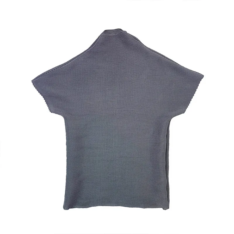 

SuperAen 2021 Summer Fashion New Casual Loose T-shirt Pleated Half-high Collar Solid Color Elegant Temperament Women's T-shirt