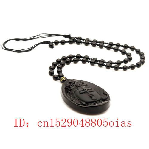 Натуральный черный обсидиан Гуаньинь кулон бусы ожерелье модное очарование