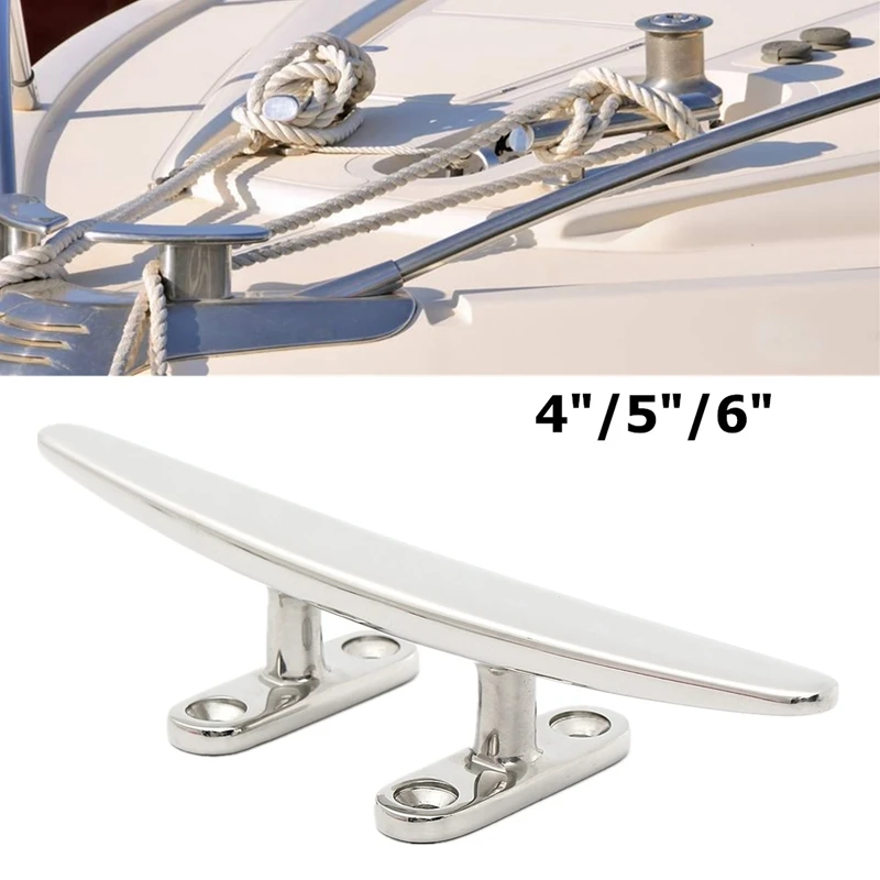

4 Hole Low Flat Cleat Hardware 316 Stainless Steel for Marine Boat Deck Rope Tie-5Inch