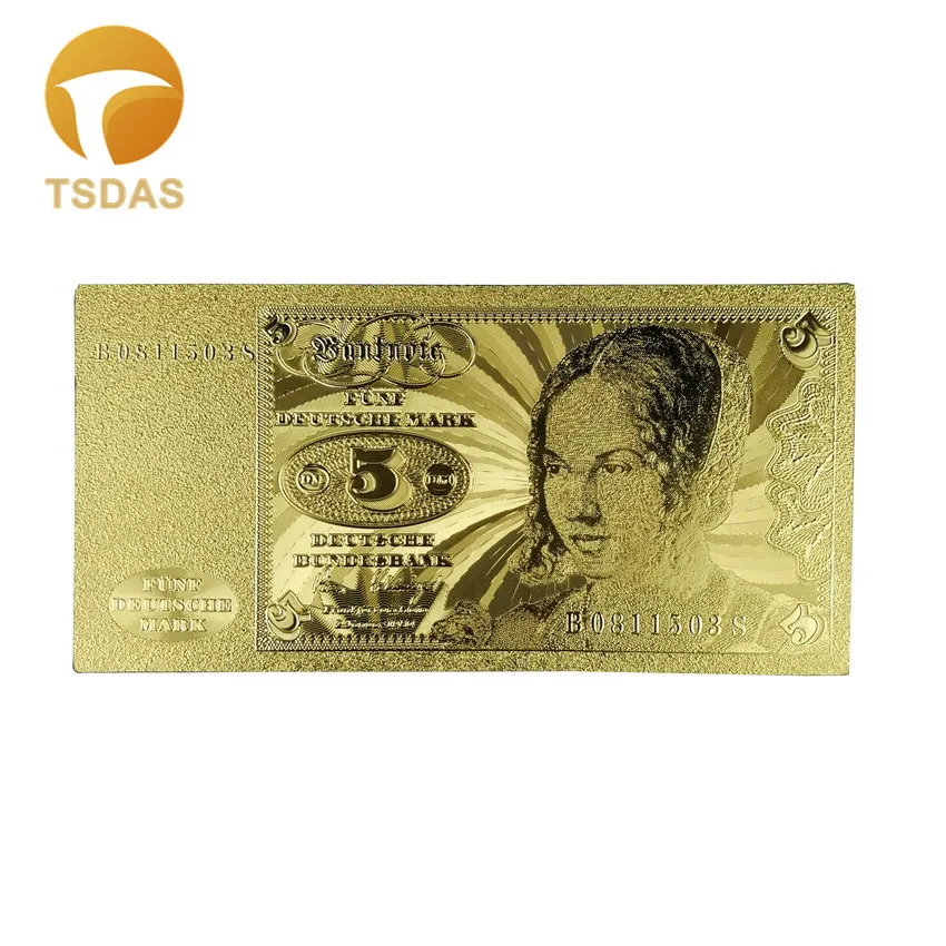 Классические немецкие золотые банкноты 5 знаков Золотая фольга высшего качества