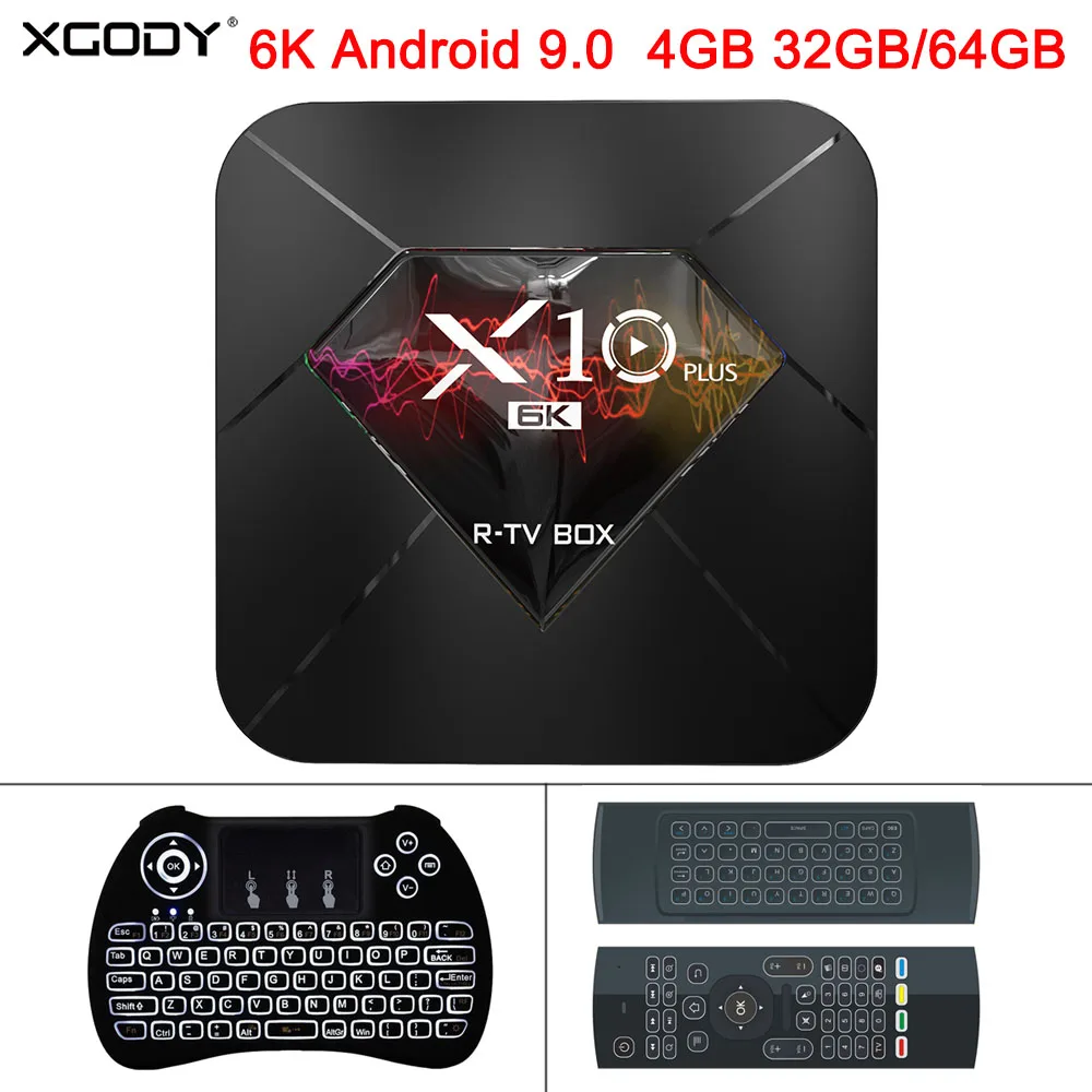ТВ приставка XGODY 2019 X10 Plus 6K на базе Android 9 0 четырехъядерный Allwinner H6 4 ГБ 32 64 2 ГГц Wi Fi USB