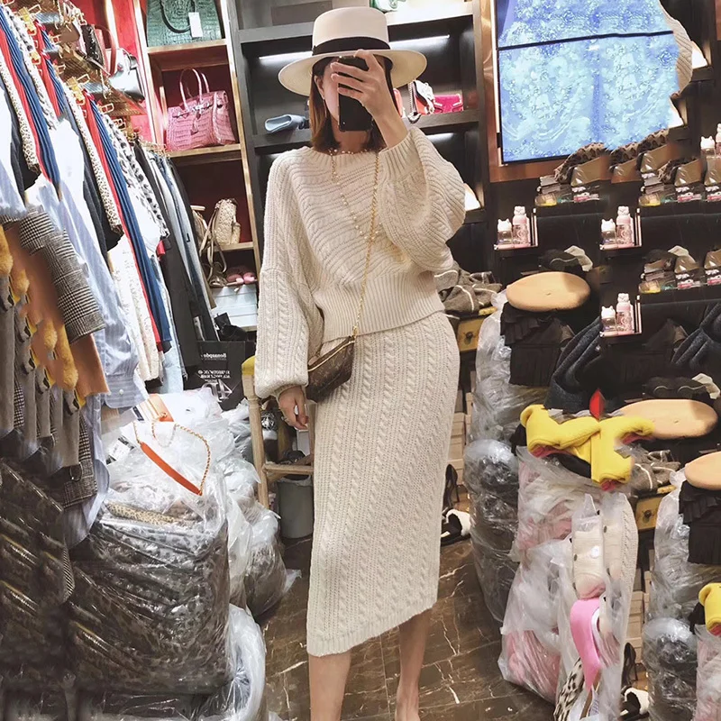 LANMREM белый свитер с круглым вырезом и длинным рукавом юбка высокой талией женский