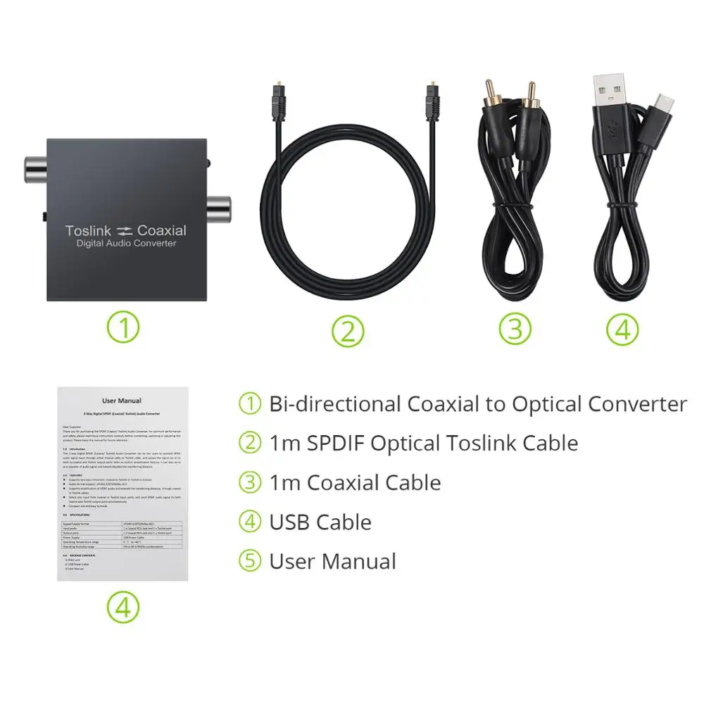 Proster Optical SPDIF Toslink to Coaxial Bi-derectional Swith Splitter converter 1mm Cable |