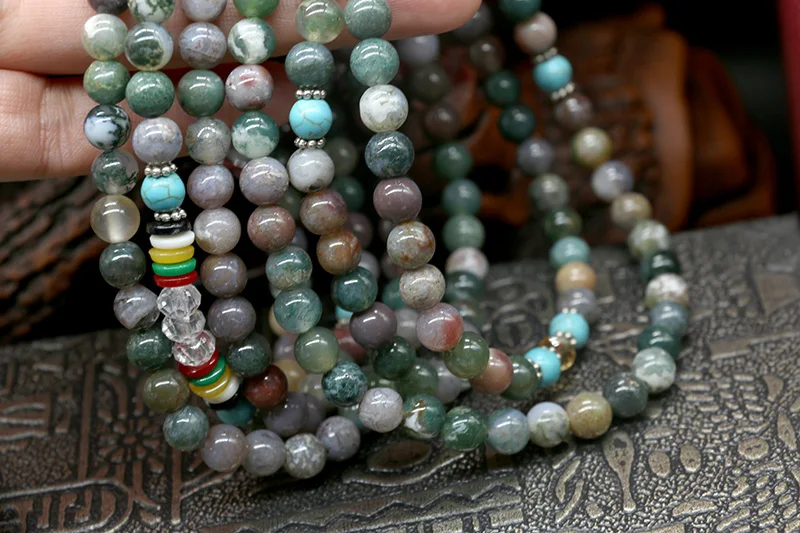 

Retro Necklace Christmas Charms Natural Round Tiger Eye Amazonite Garnet Agates