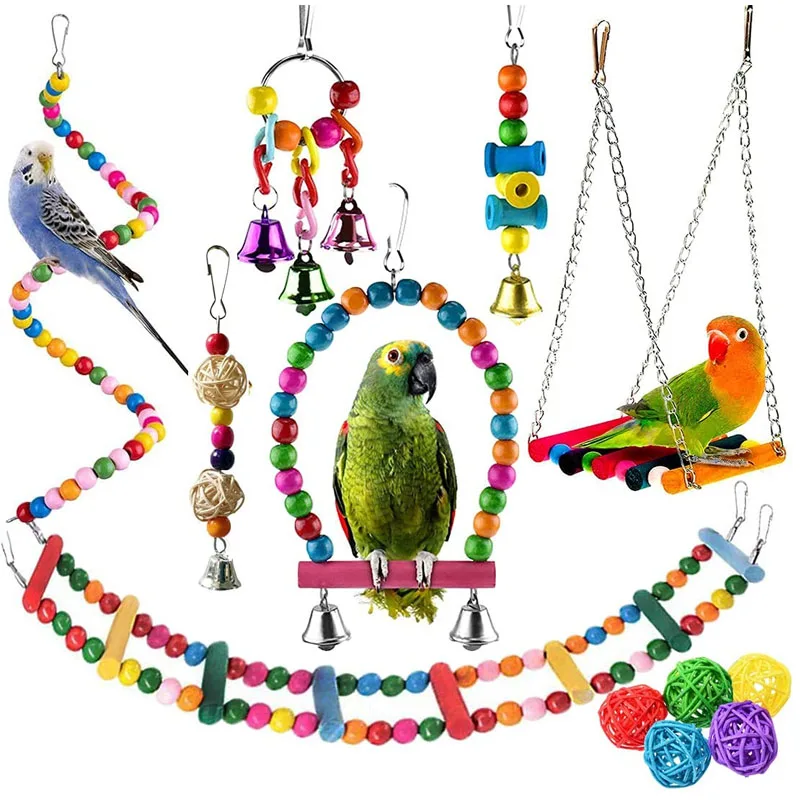 

Bird Parrot Toys Birds Cage Toys Hammock Swing Hanging Bell Chewing Toys for Small Parakeets Cockatiels Macaws Parrots Lovebird