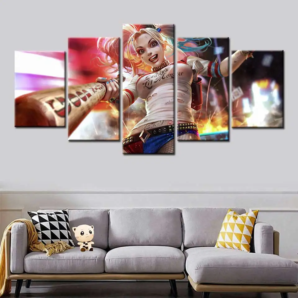 Харли Квин комиксы плакат 5 шт. стены Искусство Холст Живопись Домашний декор для