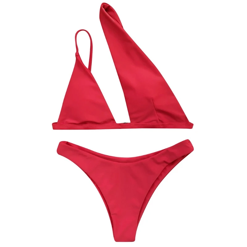 

67JF Bikini Set Solid Color Three-point Swimsuit Popular Split Swimwear 2 Pcs With Chest Pad Without Steel Support Women