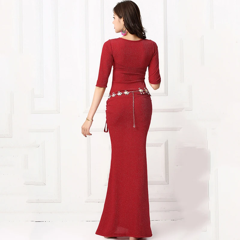 

Belly Dance Costume Women Belly Dance Practice Clothing Female Sexy Oriental Dance Long Dresses Women Autumn Dancewear DQL2347