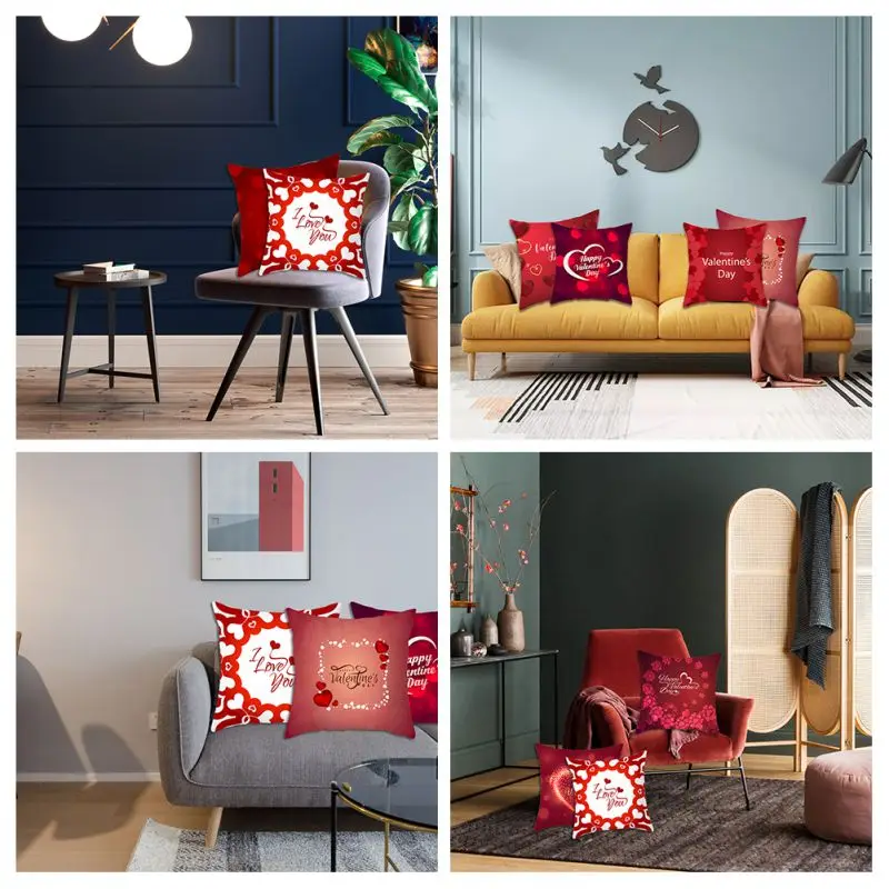 

4pcs Valentines Day Red Heart Pillowcase Lovers Pillow Covers Decorative Wedding Home Pillowcase Decoration New Year Christmas