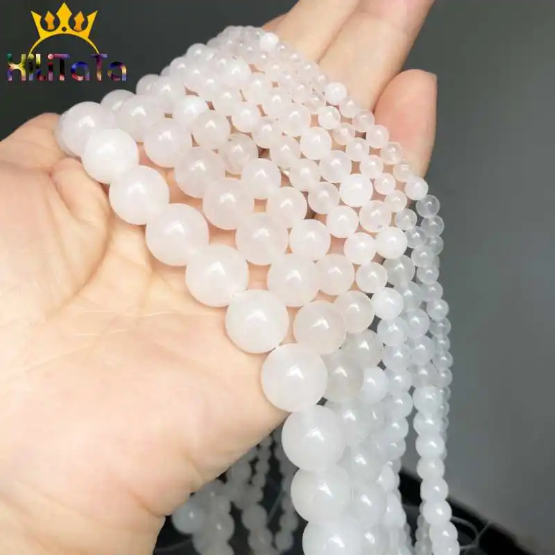 Natural Stone Beads Round White Chalcedony Jades Loose For Jewelry Making DIY Bracelet Necklace 15''/Strands 4/6/8/10/12mm |