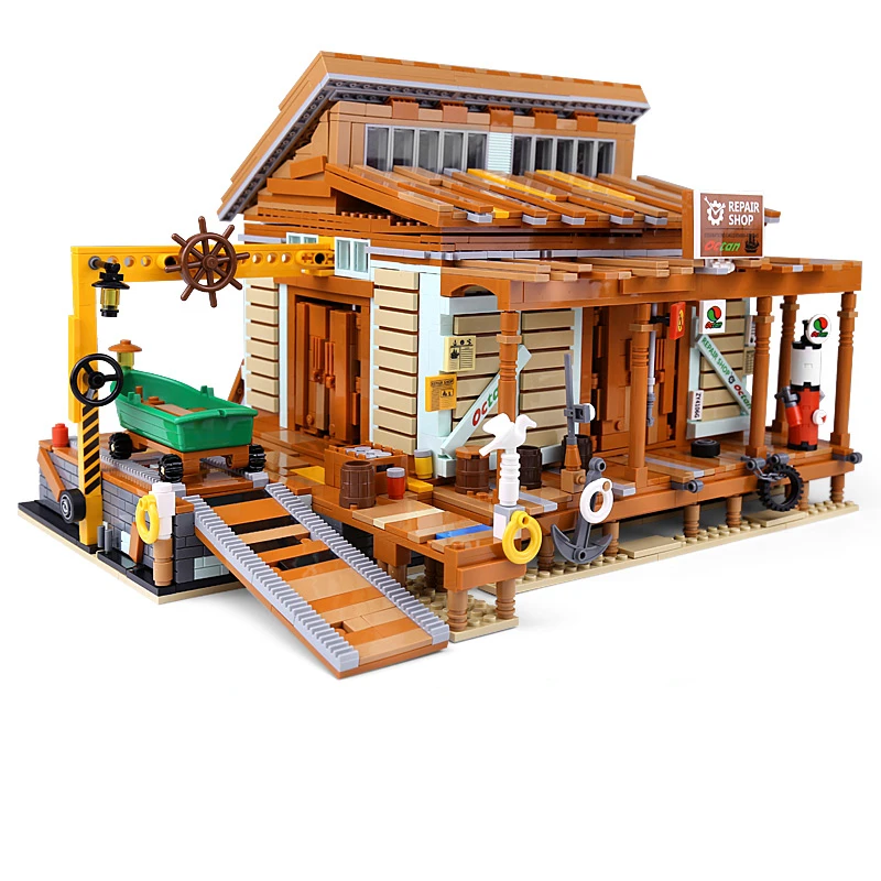 

IN STOCK 12004 MOC Streetview Building Blocks The 30106 Shipyard Old Finshing Store Model Assembly Brick Toys Kid Christmas Gift