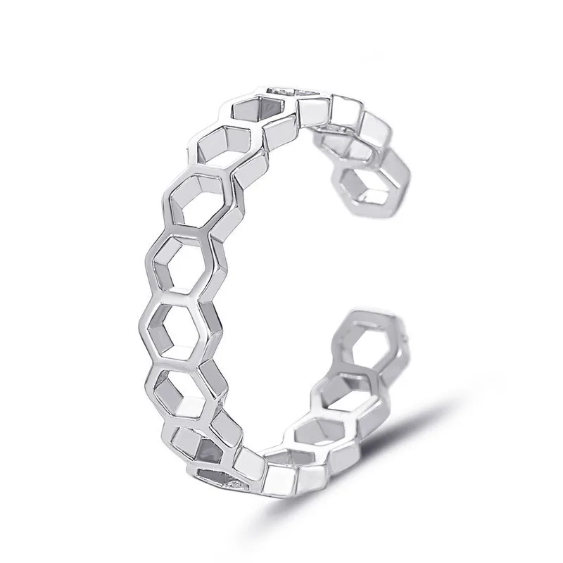 

Exquisite Design Honeycomb Ring Fashionable Hollow Hexagon Ring Opening Adjustable Ring Unisex Accessories