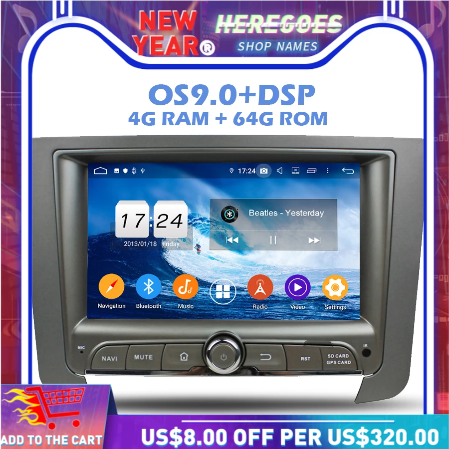 DSP Android 9 0 4 Гб + 64 г 8 ядерный автомобильный dvd плеер gps карта RDS радио wifi Bluetooth 2