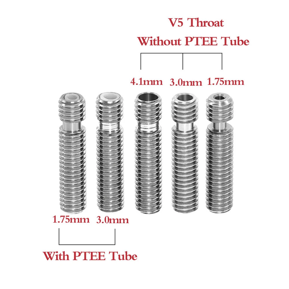 

5 шт., 3d-деталь V5, горло из нержавеющей стали с резьбой PTFE 1,75/3/4, 1 мм, нить горячего конца, деталь 3D-принтера, полностью Металлическая с трубкой PTFE