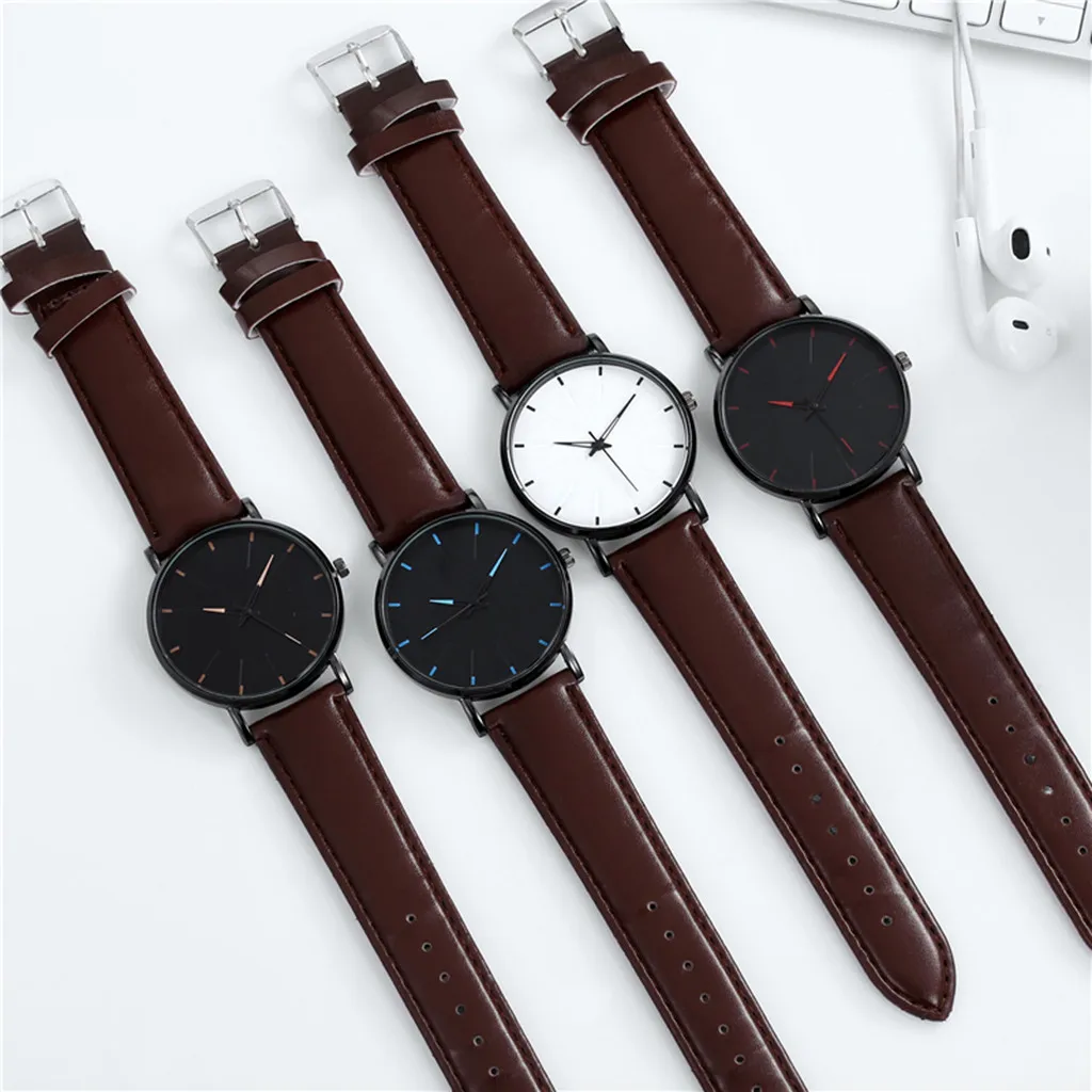

Minimalist watch for men Leather Strap Simple Scale Dial men quartz wristwatches Alloy Case mens watch relojes para hombre