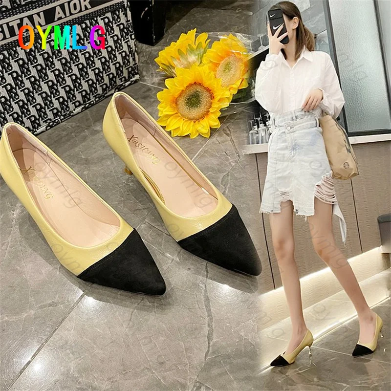 

2021summer new pointed stiletto high heel women's shoes color matching shallow mouth all-match professional single shoes women