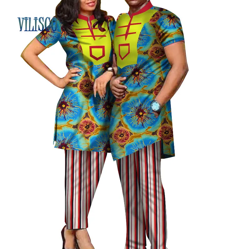 2019 весенний Африканский принт базин богатый топ и брюки наборы для пары одежда